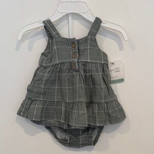Green Plaid Newborn Dress Organic Little Planet with Diaper Cover